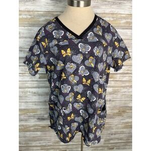 Cherokee Womens XL Scrub Top Nurse Work Uniform Butterfly Awareness